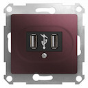 GLOSSA USB РОЗЕТКА, 5В /1400 мА, 2 х 5В /700 мА, механизм, БАКЛАЖАНОВЫЙ