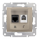 SEDNA РОЗЕТКА ДВОЙНАЯ КОМП.+ТЕЛЕФОННАЯ. RJ11+RJ45, кат.6, неэкр. UTP, ТИТАН