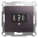 GLOSSA USB РОЗЕТКА, 5В /1400 мА, 2 х 5В /700 мА, механизм, СИРЕНЕВЫЙ ТУМАН