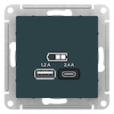 USB РОЗЕТКА A+С, мех, ИЗУМРУД