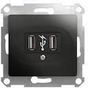 GLOSSA USB РОЗЕТКА,5В /1400 мА, 2 х 5В /700 мА, механизм, АНТРАЦИТ