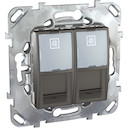 UNICA TOP РОЗЕТКА компьют., RJ45, двойная, кат. 6, с полем для надп., ГРАФИТ