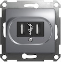 GLOSSA USB РОЗЕТКА, 5В /1400 мА, 2 х 5В /700 мА, механизм, АЛЮМИНИЙ
