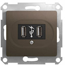 GLOSSA USB РОЗЕТКА,5В /1400 мА, 2 х 5В /700 мА, механизм, ШОКОЛАД