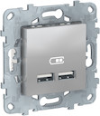 UNICA NEW розетка USB, 2-местная, тип А+А, 5 В / 2100 мА, алюминий