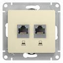 Розетка компьютерная Glossa (2xRJ45, под рамку, с/у, бежевая)