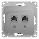 Розетка компьютерная Glossa (2xRJ45, под рамку, с/у, алюминий)
