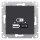 USB РОЗЕТКА A+С, мех, КАРБОН