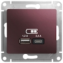 USB РОЗЕТКА A+С, мех, БАКЛАЖАНОВЫЙ
