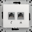 Розетка комбинированная Glossa (RJ45+RJ11, под рамку, с/у, белая)
