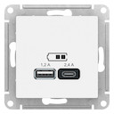ATLASDESIGN USB РОЗЕТКА A+С, 5В/2,4 А, 2х5В/1,2 А, механизм, БЕЛЫЙ