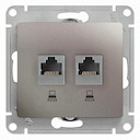 Розетка компьютерная Glossa (2xRJ45, под рамку, с/у, платина)