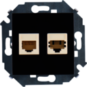 Розетка информационная Simon 15 (RJ45+RJ11, под рамку, с/у, черный глянец)