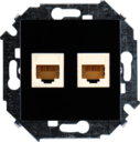 Розетка компьютерная Simon 15 (2хRJ45, под рамку, с/у, черный глянец)