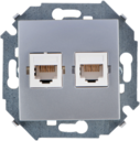 Розетка компьютерная Simon 15 (2хRJ45, под рамку, с/у, алюминий)